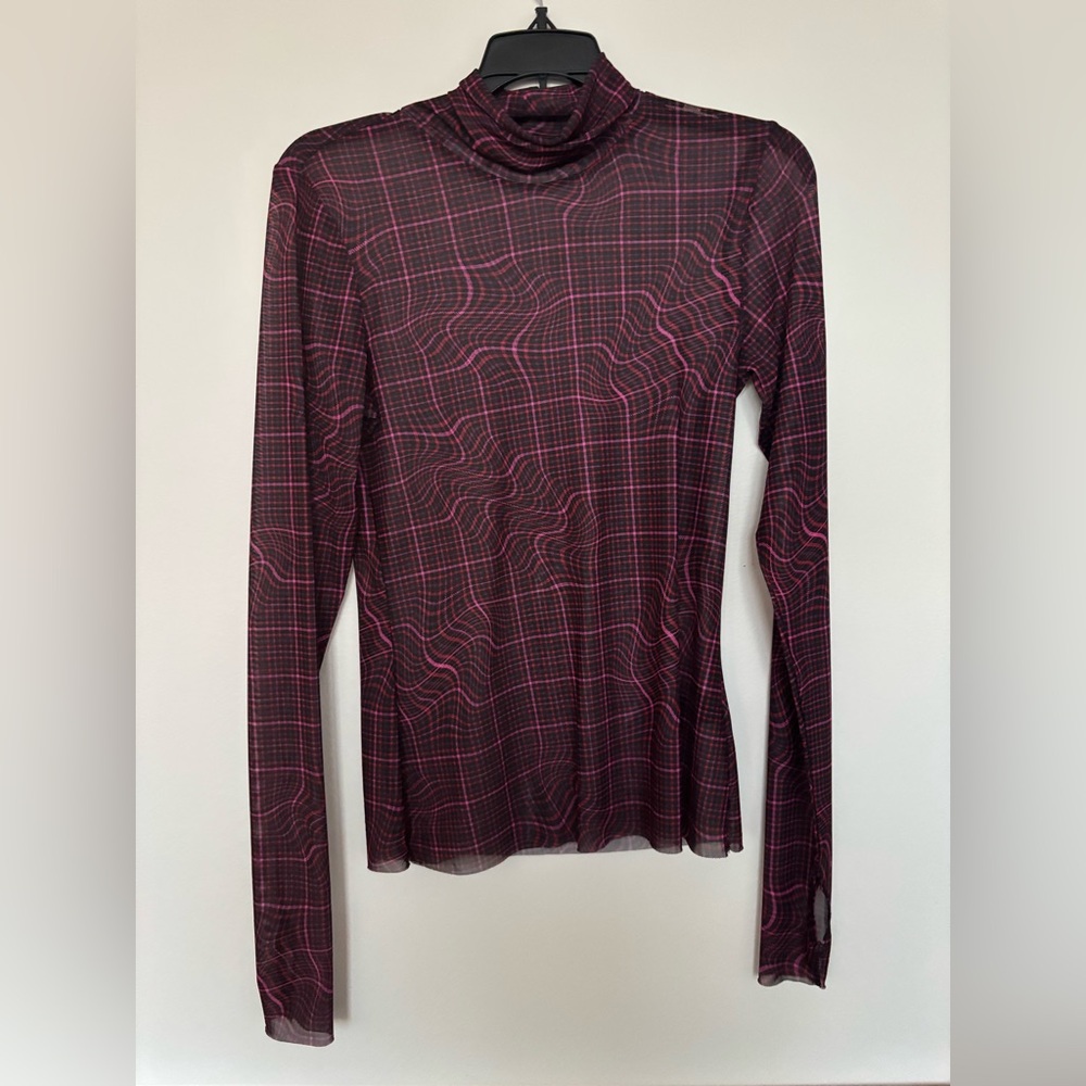 AFRM Sheer Plaid Long Sleeve Top - Pink and Black